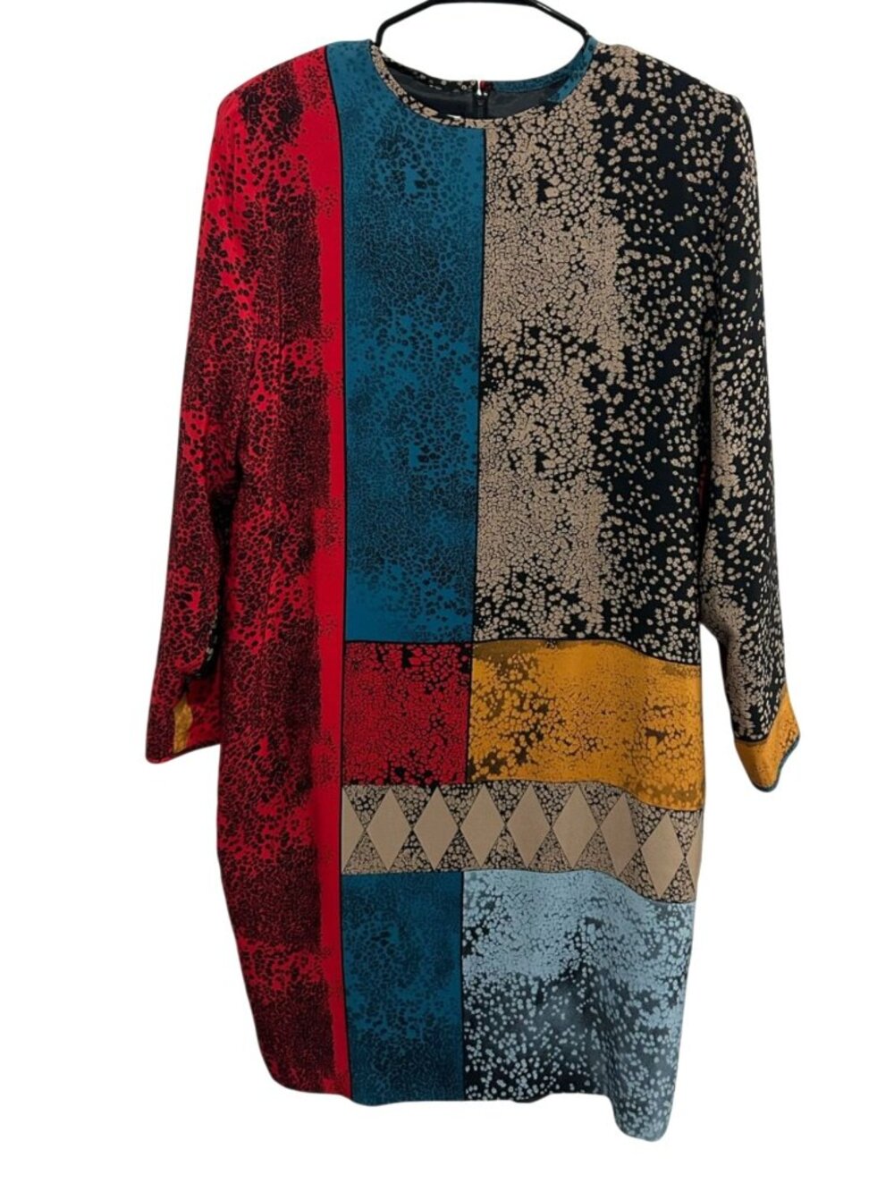 Anne Crimmins 14 Silk Colorblock Dress Back Zip Long Sleeve Old Money Vintage